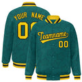 Custom Aqua & Navy Star Pattern Satin Full-Snap Varsity Jacket - F