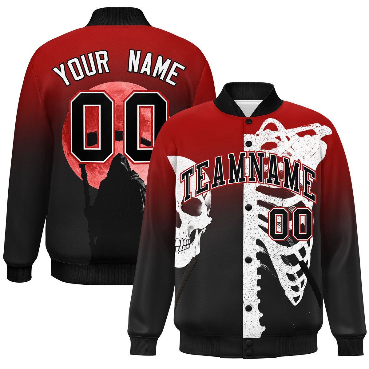 Custom Red Black White Snap-button front Jacket| KXKSHOP