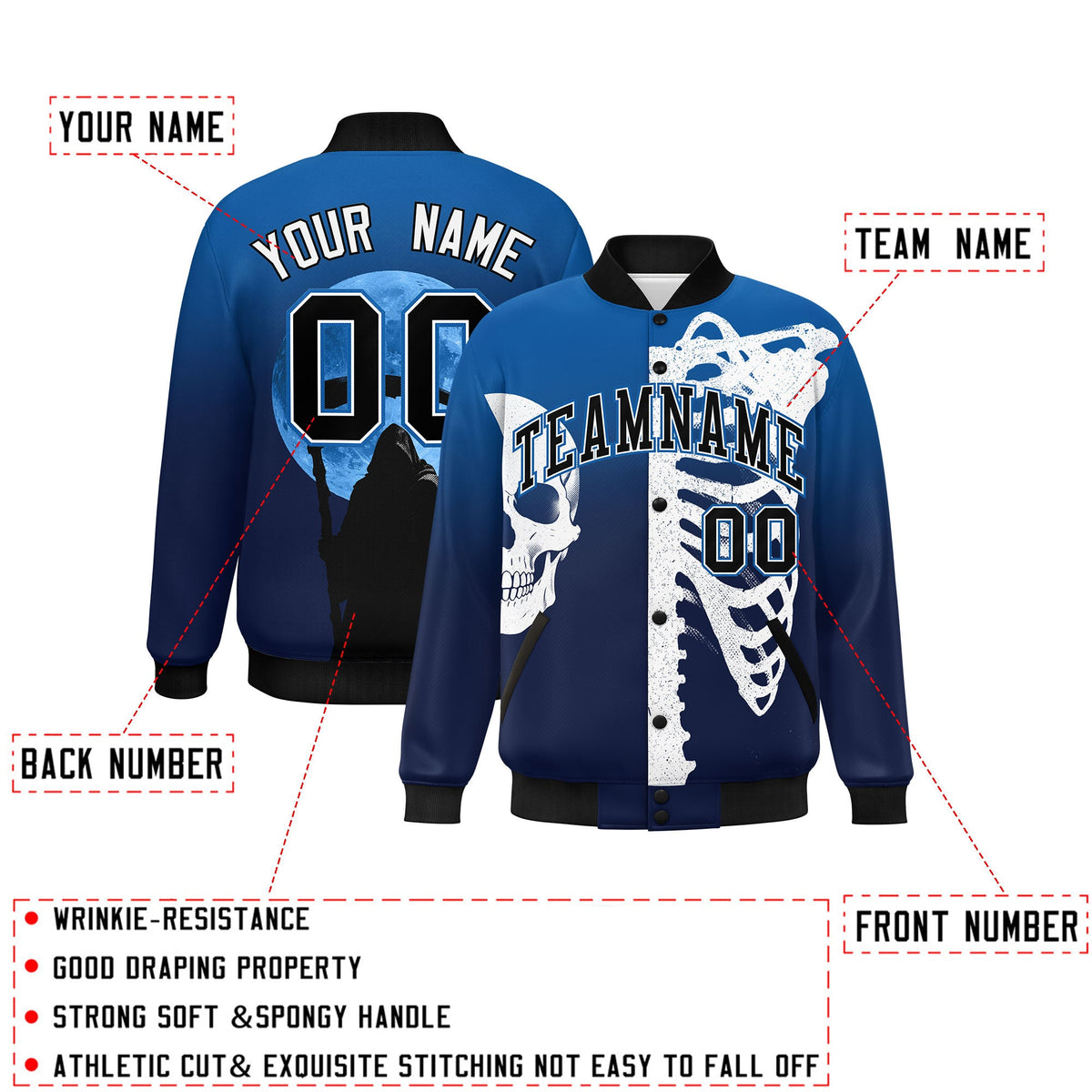 Custom Royal Navy Black Varsity jacket silhouette Jacket| KXKSHOP