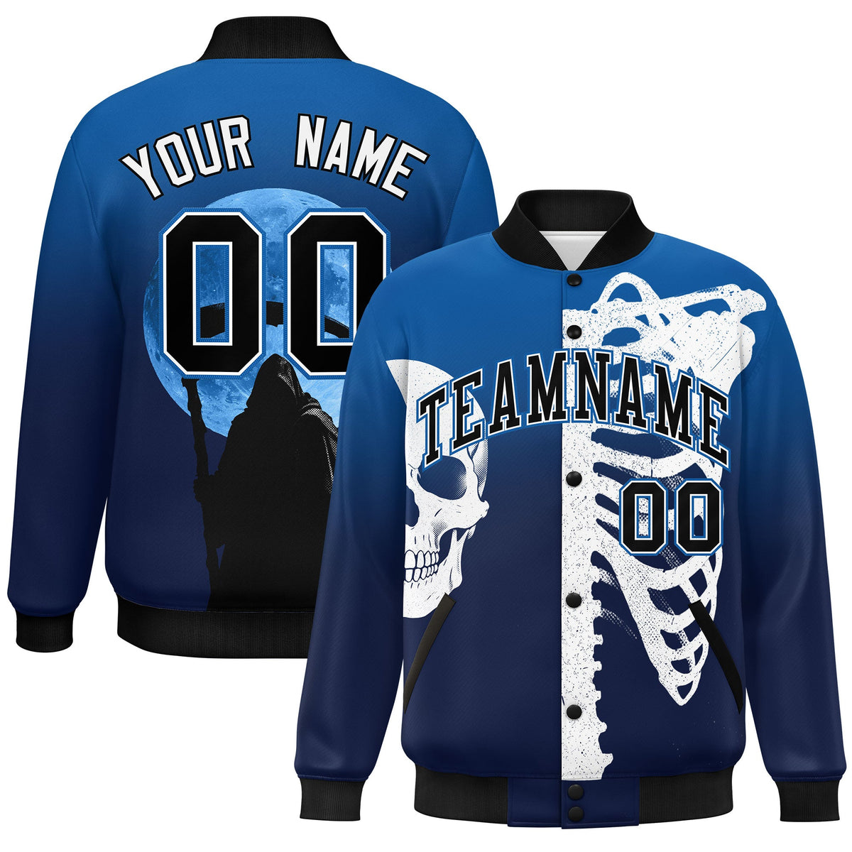 Custom Royal Navy Black Varsity jacket silhouette Jacket| KXKSHOP