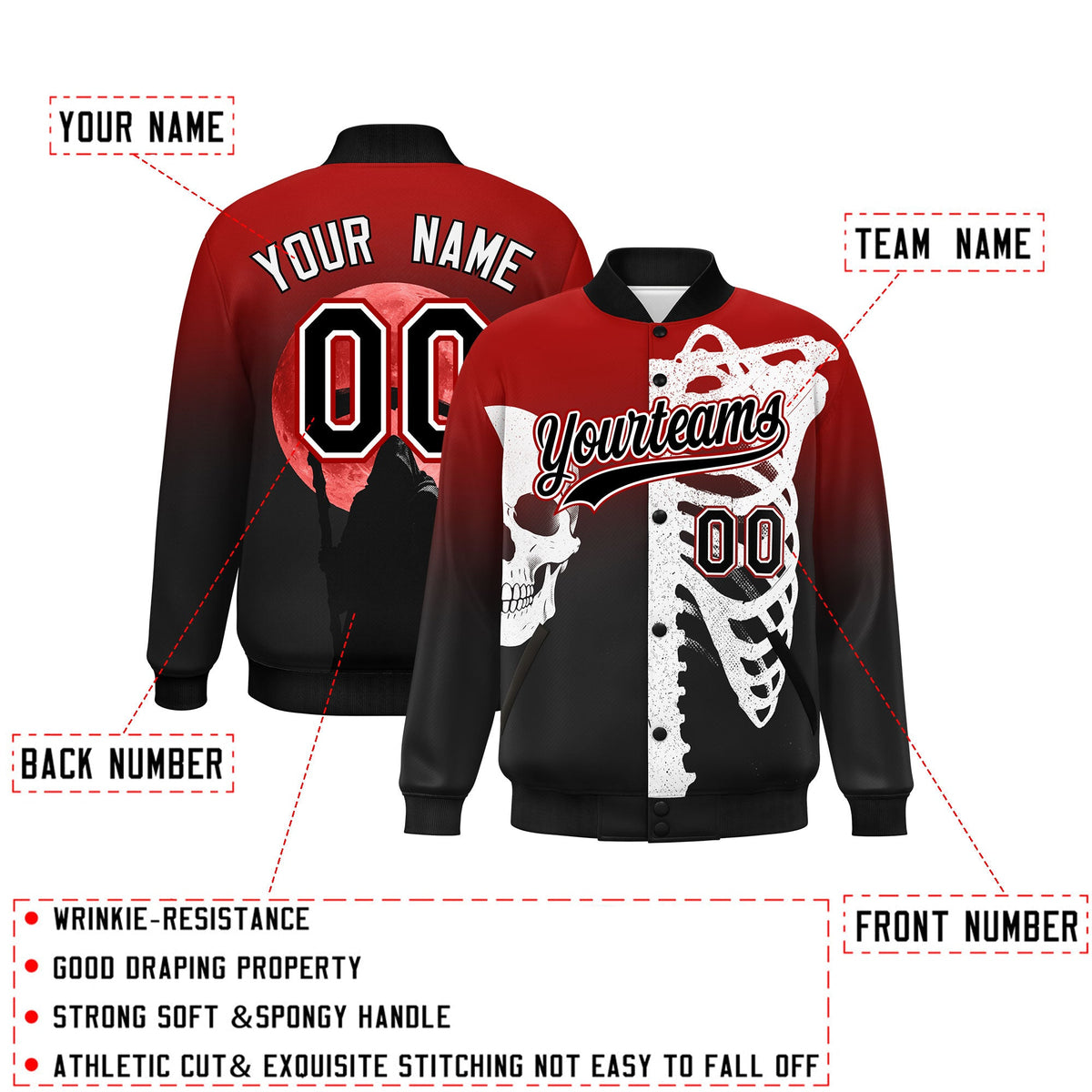 Custom Red Black White Snap-button front Jacket| KXKSHOP