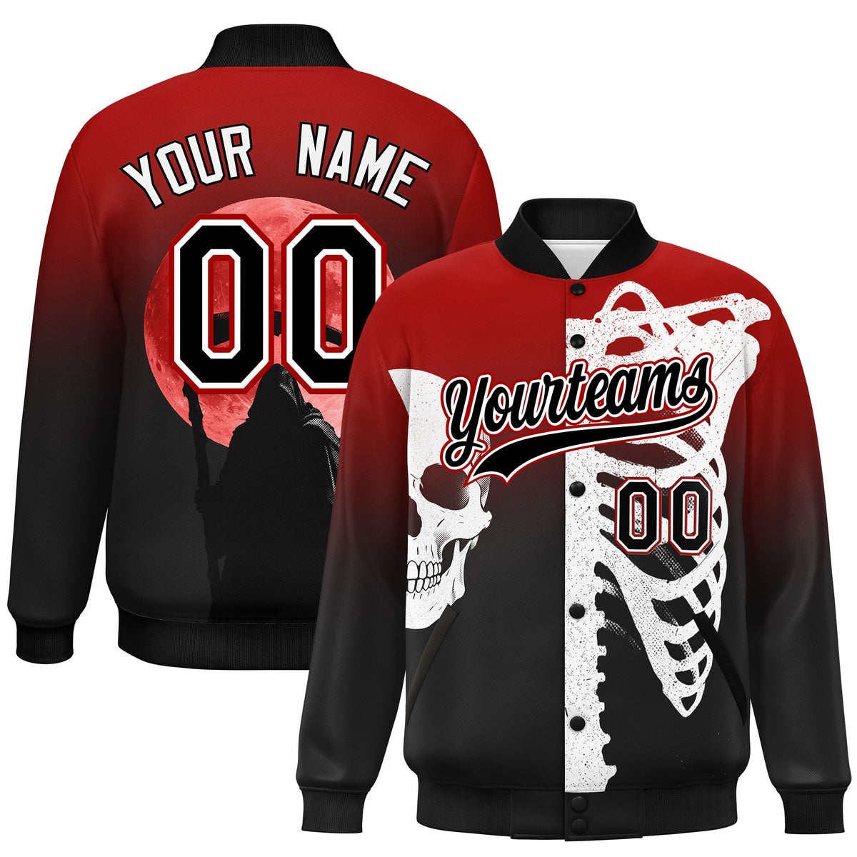 Custom Red Black White Snap-button front Jacket| KXKSHOP
