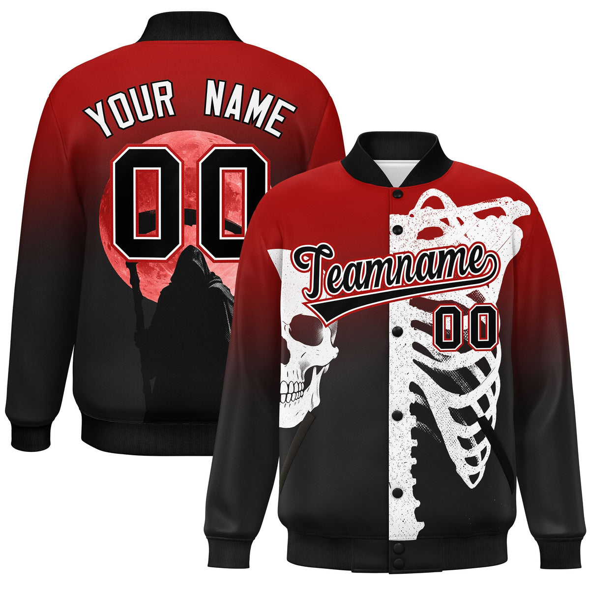 Custom Red Black White Snap-button front Jacket| KXKSHOP