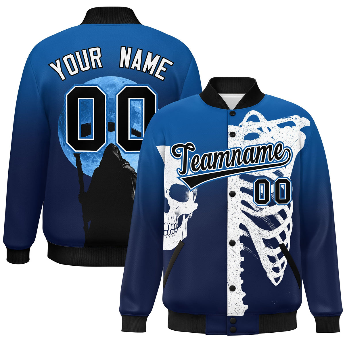 Custom Royal Navy Black Varsity jacket silhouette Jacket| KXKSHOP
