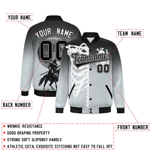 Custom Black Silver White skeleton Halloween Graffiti Pattern Stretch Fabric Jacket| KXKSHOP