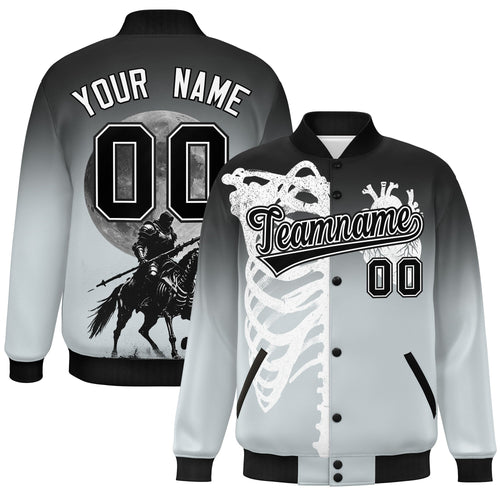 Custom Black Silver White skeleton Halloween Graffiti Pattern Stretch Fabric Jacket| KXKSHOP