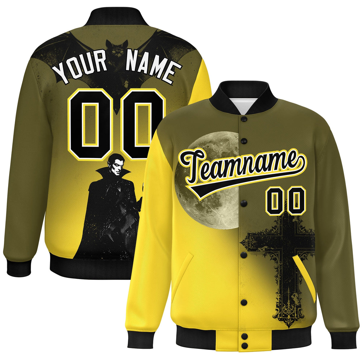 Custom Olive Gold Black skeleton Halloween Graffiti Pattern Moisture-Wicking Jacket| KXKSHOP