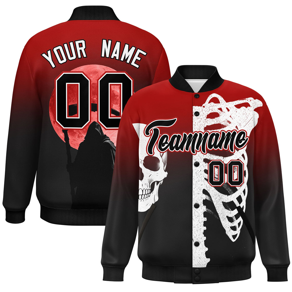 Custom Red Black White Snap-button front Jacket| KXKSHOP