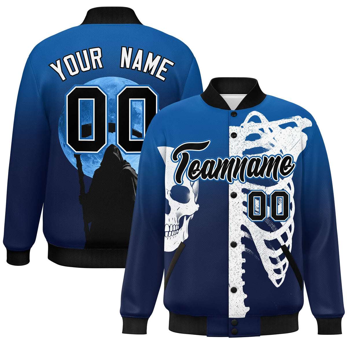Custom Royal Navy Black Varsity jacket silhouette Jacket| KXKSHOP