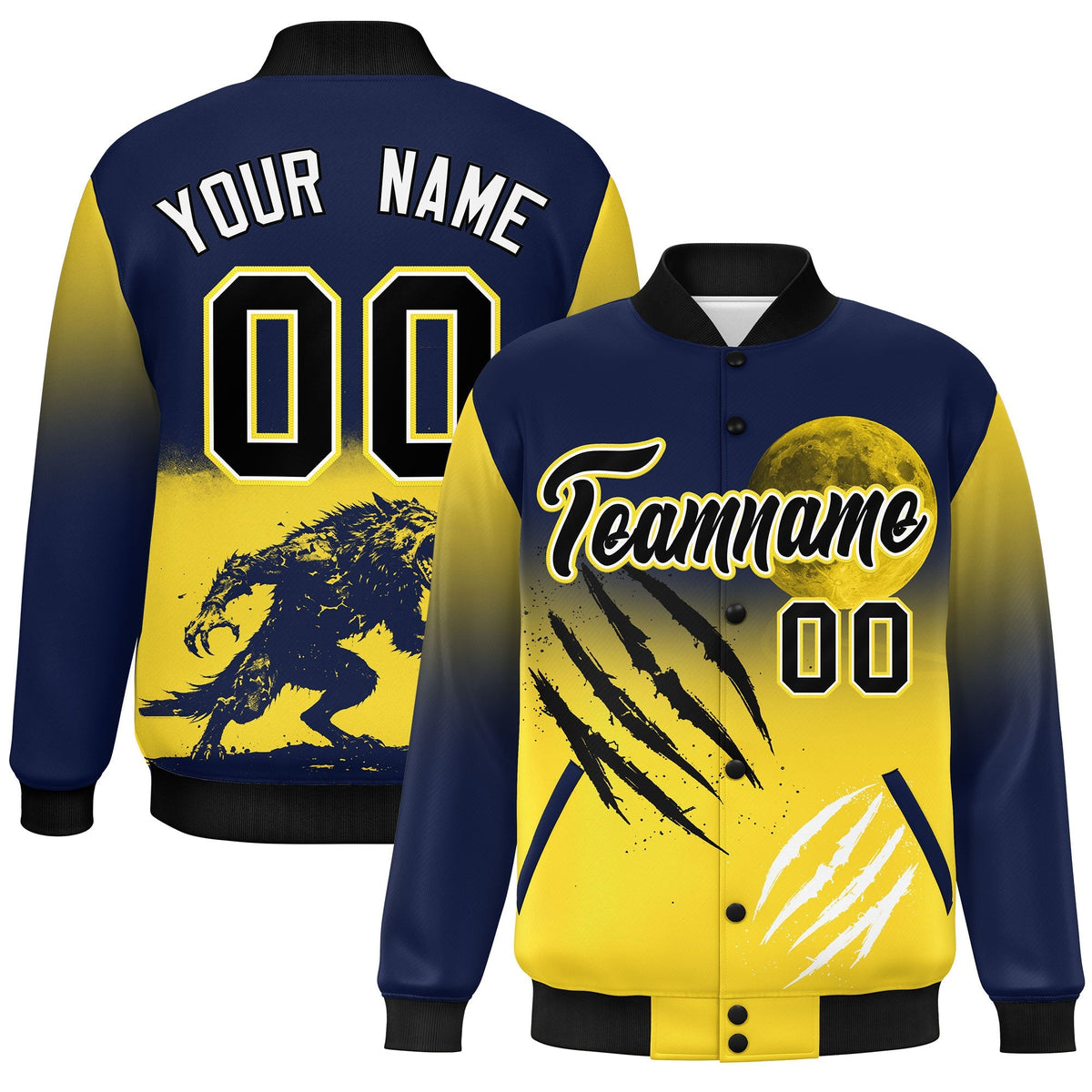 Custom Navy Gold Black skeleton Halloween Graffiti Pattern Moisture-Wicking Jacket| KXKSHOP
