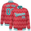 Personalized Red Ripple Pattern Satin Full-Snap Varsity Jacket - F