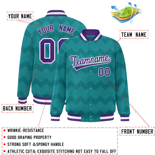Custom Aqua Ripple Pattern Satin Full-Snap Varsity Jacket - C