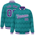 Custom Aqua Ripple Pattern Satin Full-Snap Varsity Jacket - F