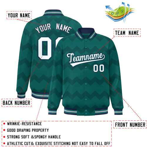 Custom Aqua Ripple Pattern Satin Full-Snap Varsity Jacket - C