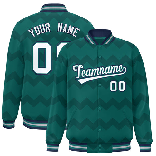 Custom Aqua Ripple Pattern Satin Full-Snap Varsity Jacket - F