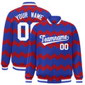 Custom Royal Blue Ripple Pattern Satin Full-Snap Varsity Jacket - F