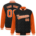 Custom Black & Orange L Pattern Satin Full-Snap Varsity Jacket - F