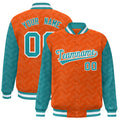 Custom Orange & Aqua L Pattern Satin Full-Snap Varsity Jacket - F