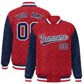 Personalized Red & Navy L Pattern Satin Full-Snap Varsity Jacket - F