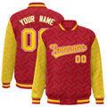 Custom Red & Gold L Pattern Satin Full-Snap Varsity Jacket - F
