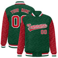 Personalized Green & Red L Pattern Satin Full-Snap Varsity Jacket - F