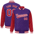 Personalized Purple & Red L Pattern Satin Full-Snap Varsity Jacket - F
