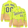 Custom Fluorescent Green Ice Cream Cone Graffiti Pattern Full-Snap Varsity Letterman Jackets| KXKSHOP