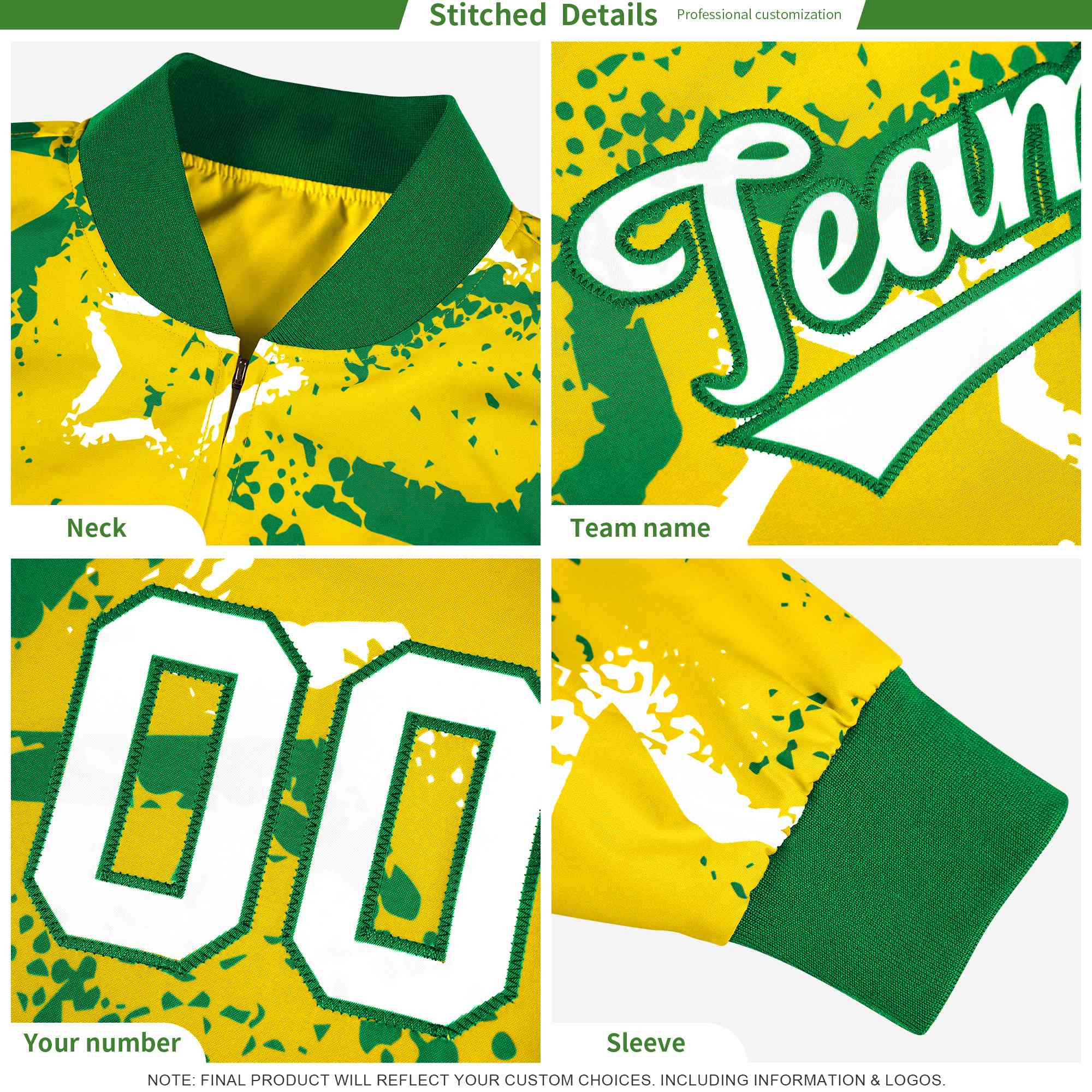 Custom Green Ice Cream Cone Graffiti Pattern Full-Snap Varsity Letterman Jackets| KXKSHOP