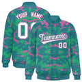Custom Aqua & Pink & Green Camo Satin Full-Snap Varsity Jacket - F