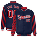 Custom Navy American Flag Satin Full-Snap Varsity Jacket - F