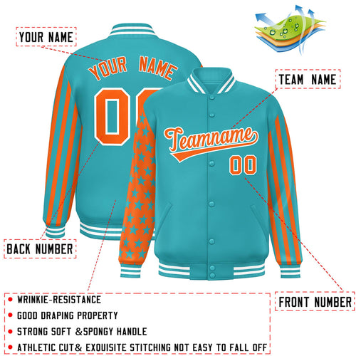 Custom Aqua American Flag Satin Full-Snap Varsity Jacket - C