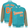 Custom Aqua American Flag Satin Full-Snap Varsity Jacket - F