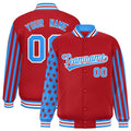 Custom Red & Powder Blue American Flag Satin Full-Snap Varsity Jacket - F