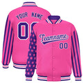 Custom Pink & Purple American Flag Satin Full-Snap Varsity Jacket - F