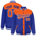 Custom Orange & Royal Blue Color Block Satin Full-Snap Varsity Jacket - F