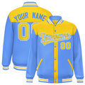 Personalized Gold & Powder Blue Color Block Satin Full-Snap Varsity Jacket - F