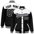 Custom White & Black Color Block Satin Full-Snap Varsity Jacket - F