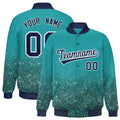 Custom Aqua Sparkle-Effect Satin Full-Snap Varsity Jacket - F