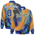 Personalized Royal Blue Feather Fluid Graffiti Satin Full-Snap Varsity Jacket - F