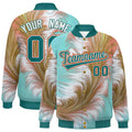 Custom Aqua Feather Fluid Graffiti Satin Full-Snap Varsity Jacket - F