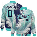 Custom Bright Green Feather Fluid Graffiti Satin Full-Snap Varsity Jacket - F