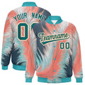 Personalized Aqua Feather Fluid Graffiti Satin Full-Snap Varsity Jacket - F