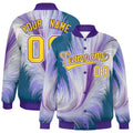 Custom Purple Feather Fluid Graffiti Satin Full-Snap Varsity Jacket - F