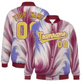 Custom Crimson Feather Fluid Graffiti Satin Full-Snap Varsity Jacket - F
