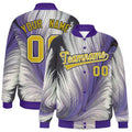 Custom Purple Feather Fluid Graffiti Satin Full-Snap Varsity Jacket - F