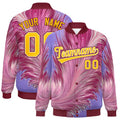Personalized Crimson Feather Fluid Graffiti Satin Full-Snap Varsity Jacket - F