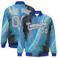 Custom Royal Blue Feather Fluid Graffiti Satin Full-Snap Varsity Jacket - F