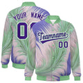 Custom Green Feather Fluid Graffiti Satin Full-Snap Varsity Jacket - F