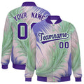 Personalized Purple Feather Fluid Graffiti Satin Full-Snap Varsity Jacket - F