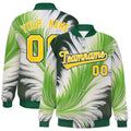Custom Green Feather Fluid Graffiti Satin Full-Snap Varsity Jacket - F